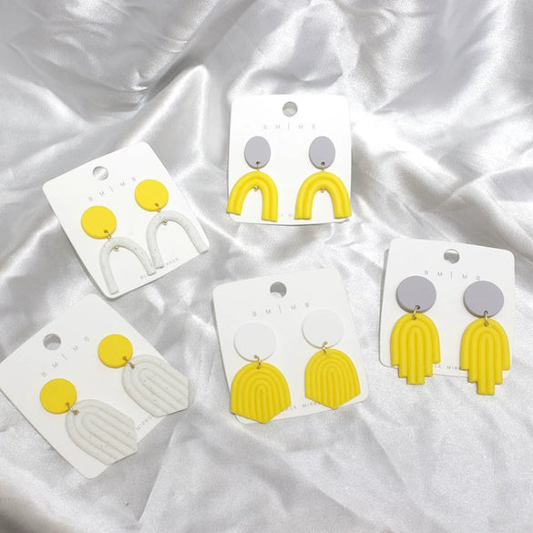 Handmade Fashion Geometric Yellow And Green Plastic Resin Statement Earrings For Women