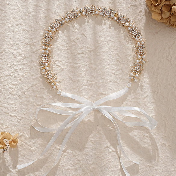 Handmade Fashion Women's Headwear Alloy Rhinestone Pearl Hair Band With Star Pattern For Wedding