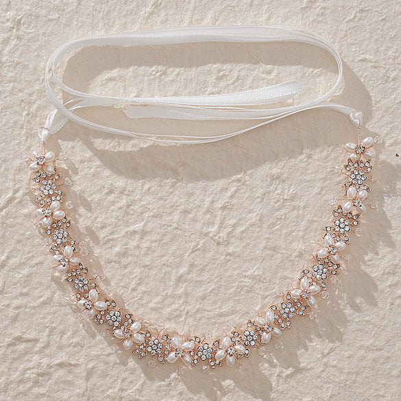 Handmade Fashion Women's Headwear Alloy Rhinestone Pearl Hair Band With Star Pattern For Wedding