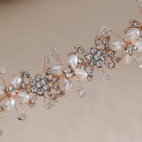 Handmade Fashion Women's Headwear Alloy Rhinestone Pearl Hair Band With Star Pattern For Wedding