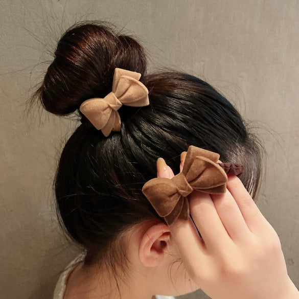 Handmade Flocking Plush Bow Scrunchie Hair Ring Soft Hair Tie Headwear For Women
