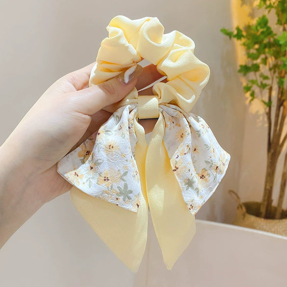 Handmade Floral Bow Hair Ring Silk Scarf Hair Band Retro Headwear For Women