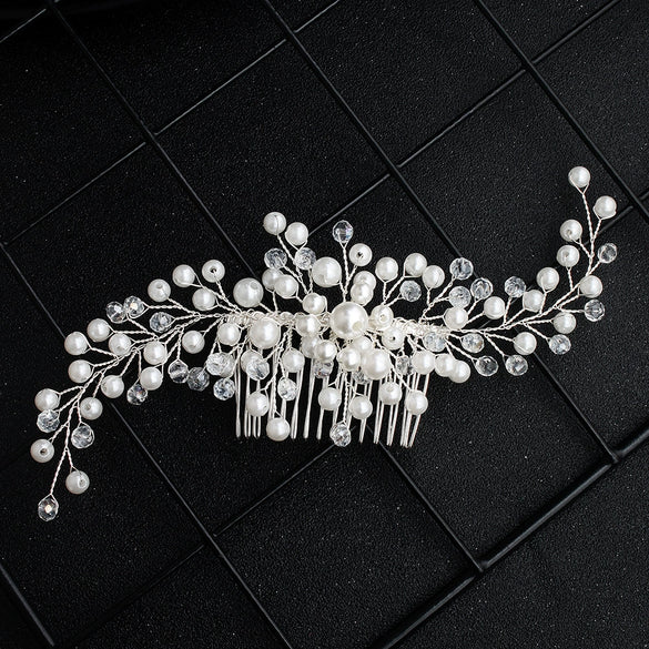 Handmade Floral Pearl Crystal Hair Comb Alloy Bridal Hair Accessory For Women Wholesale