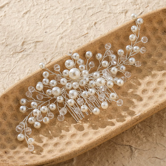 Handmade Floral Pearl Crystal Hair Comb Alloy Bridal Hair Accessory For Women Wholesale