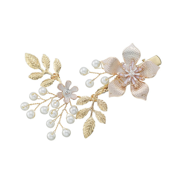 Handmade Floral Pearl Duckbill Hair Clip Electroplated Alloy Bridal Side Clip Women's Hair Accessory