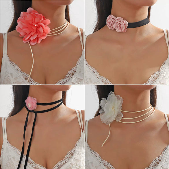 Handmade Flower Patterned Imitation Pearl Choker Necklace For Women