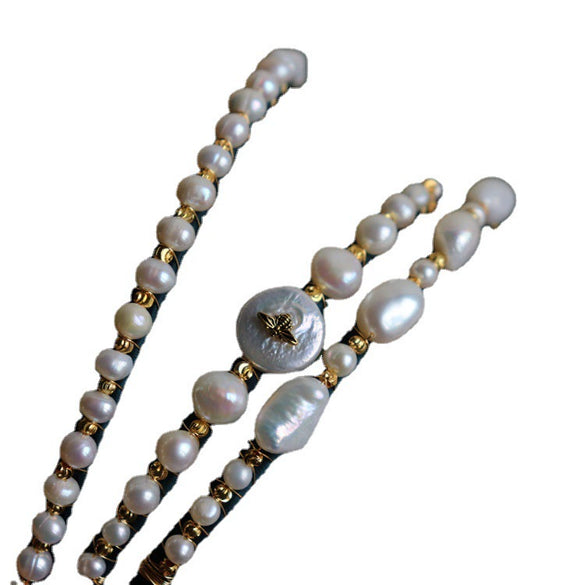 Handmade Freshwater Baroque Pearl Hairpin Hairband For Women Medieval Style Retro Dark Green Hair Accessory