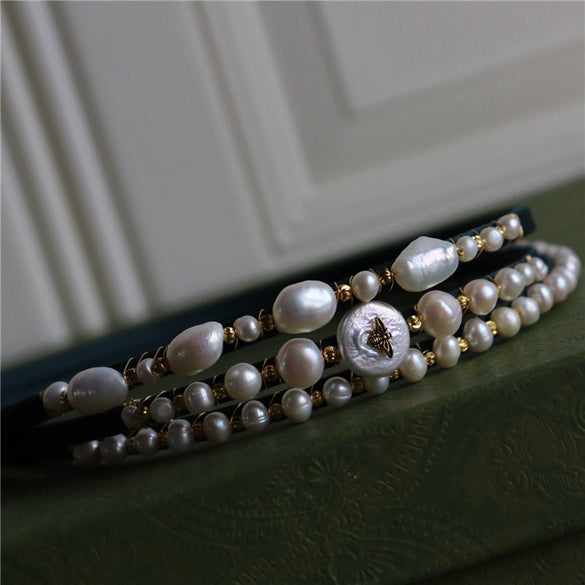 Handmade Freshwater Baroque Pearl Hairpin Hairband For Women Medieval Style Retro Dark Green Hair Accessory