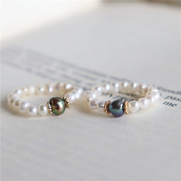 Handmade Freshwater Pearl Beaded Ring With The Crown Pattern Retro Fashion Elegant Unisex