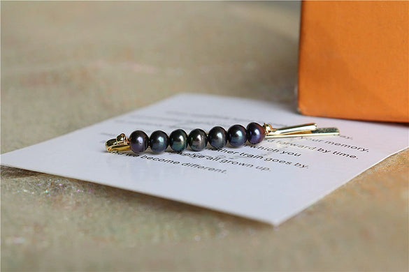 Handmade Freshwater Pearl Geometric Word Hair Clip For Women Elegant Natural Side Hairpin Accessory