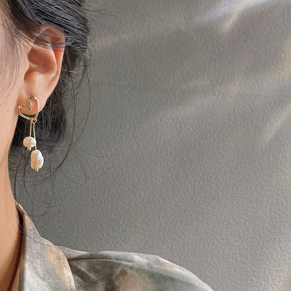 Handmade Freshwater Pearl Heart Earrings For Women Elegant Versatile Sweet Style Fashion Jewelry