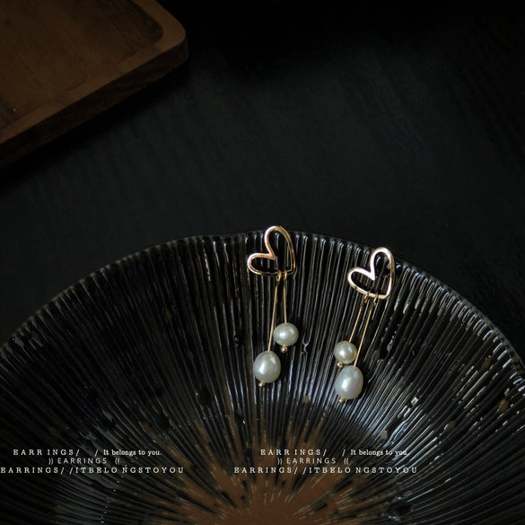 Handmade Freshwater Pearl Heart Earrings For Women Elegant Versatile Sweet Style Fashion Jewelry