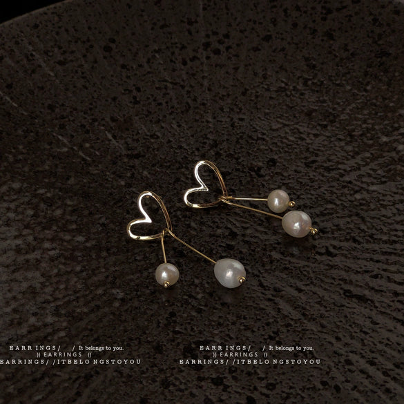 Handmade Freshwater Pearl Heart Earrings For Women Elegant Versatile Sweet Style Fashion Jewelry