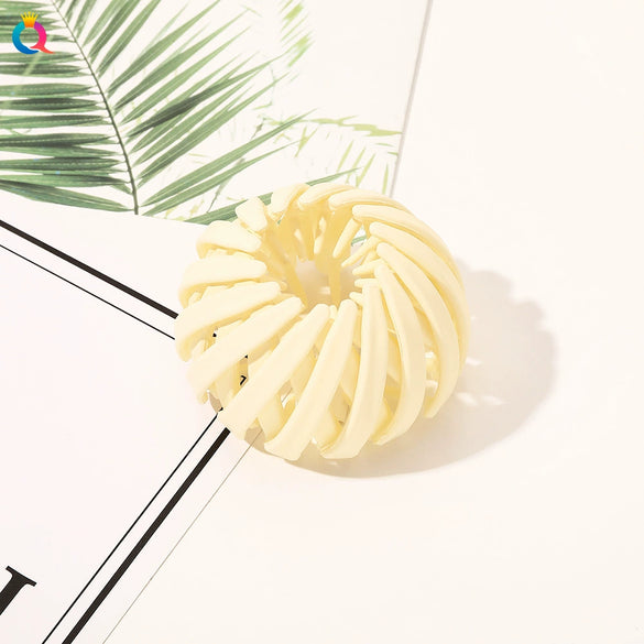 Handmade Frosted Bird's Nest Flower Bud Ball Hair Clip For Women Elegant Ushaped Ponytail Hair Accessory
