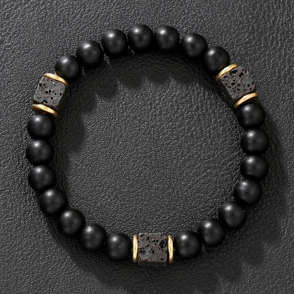 Handmade Geometric Black Frosted Volcanic Stone Bracelet Unisex Hand Jewelry Accessories