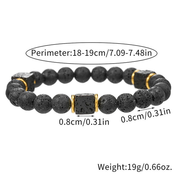 Handmade Geometric Black Frosted Volcanic Stone Bracelet Unisex Hand Jewelry Accessories