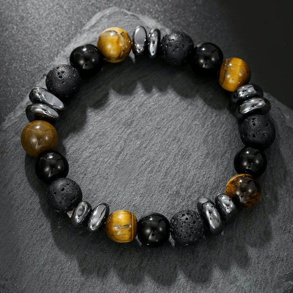 Handmade Geometric Black Frosted Volcanic Stone Bracelet Unisex Hand Jewelry Accessories