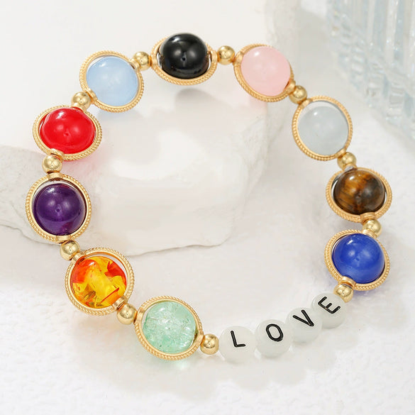 Handmade Geometric Glass Beads Gradient Color Luminous Letter Friendship Couple Bracelet