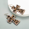 Handmade Geometric Leather Leopard Pattern Exaggerated Drop Earrings For Women With Decorative Diamond Style Detail