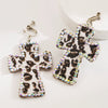 Handmade Geometric Leather Leopard Pattern Exaggerated Drop Earrings For Women With Decorative Diamond Style Detail