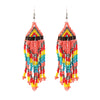 Handmade Geometric Multi Layer Rice Bead Long Tassel Earrings Retro Fashion Dangle Earrings