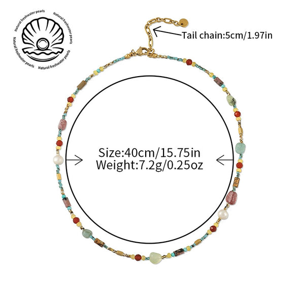 Handmade Geometric Natural Stone Beaded Necklace With Czech Beads And Agate