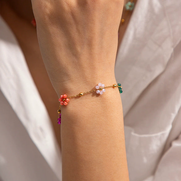 Handmade Geometric Stainless Steel Electroplating Fiveflower Bracelet For Girls