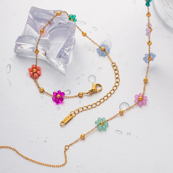 Handmade Geometric Stainless Steel Electroplating Fiveflower Bracelet For Girls