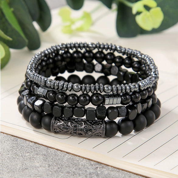 Handmade Geometric Stone Hiphop Hand Jewelry Unisex Beaded Bracelet With African Pine Yellow Tiger Eye And Volcanic Stone