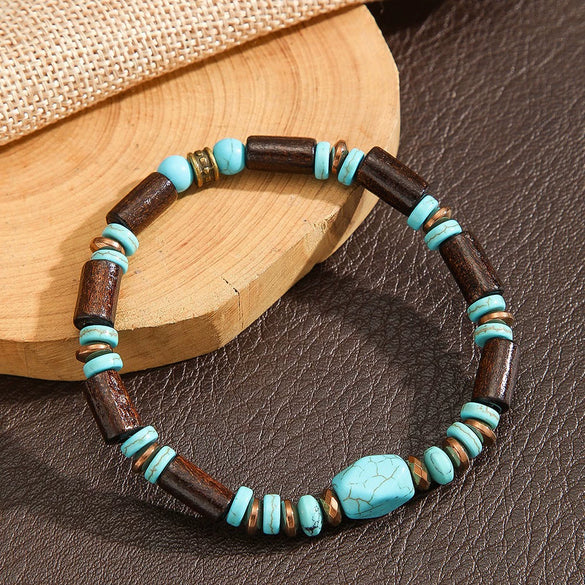 Handmade Geometric Style Unisex Bracelet Jewelry With Black Gallstone And Turquoise