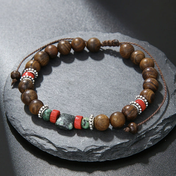 Handmade Geometric Style Unisex Bracelet Jewelry With Black Gallstone And Turquoise