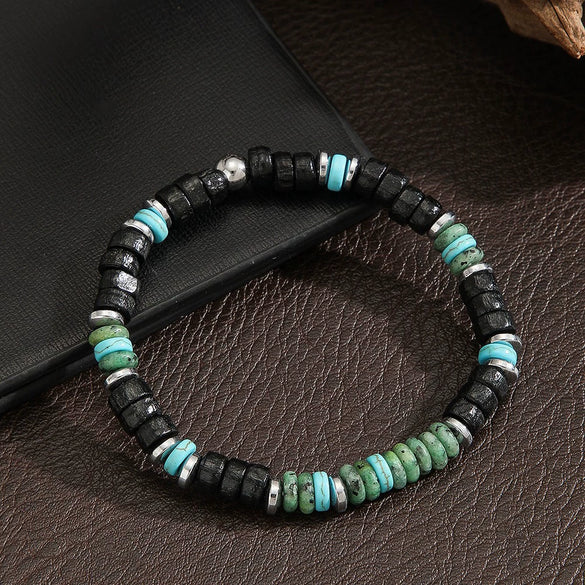 Handmade Geometric Style Unisex Bracelet Jewelry With Black Gallstone And Turquoise