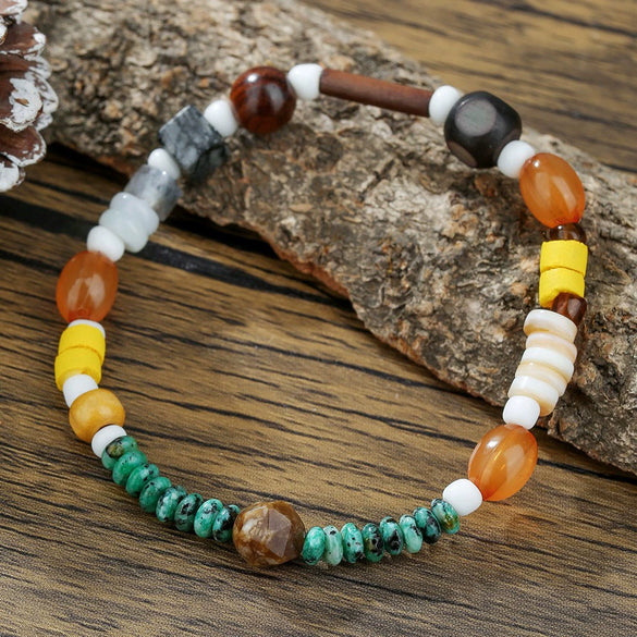 Handmade Geometric Style Unisex Bracelet Jewelry With Black Gallstone And Turquoise