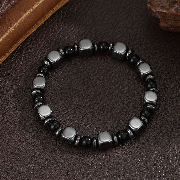 Handmade Geometric Style Unisex Bracelet Jewelry With Black Gallstone And Turquoise