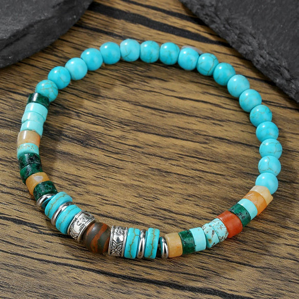 Handmade Geometric Style Unisex Bracelet Jewelry With Black Gallstone And Turquoise