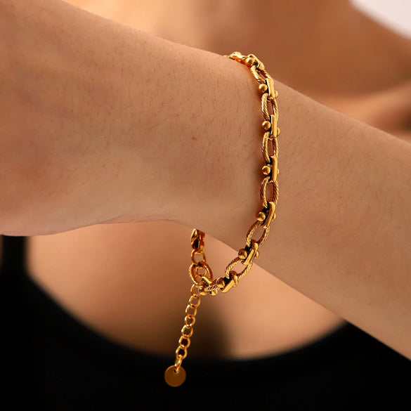 Handmade Geometric Titanium Steel And Stainless Steel Women's Necklace And Bracelet With Electroplating