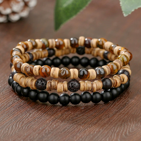 Handmade Geometric Wooden Beaded Bracelets Unisex