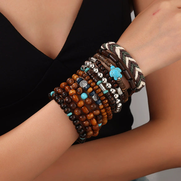 Handmade Geometric Wooden Beaded Bracelets Unisex