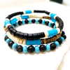 Handmade Geometric Wooden Beaded Volcanic Stone Turquoise Coconut Shell Unisex Bracelet