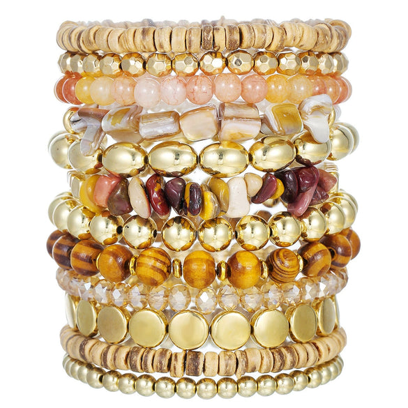 Handmade Geometric Wooden Beads And Stone Beach Bracelet For Women