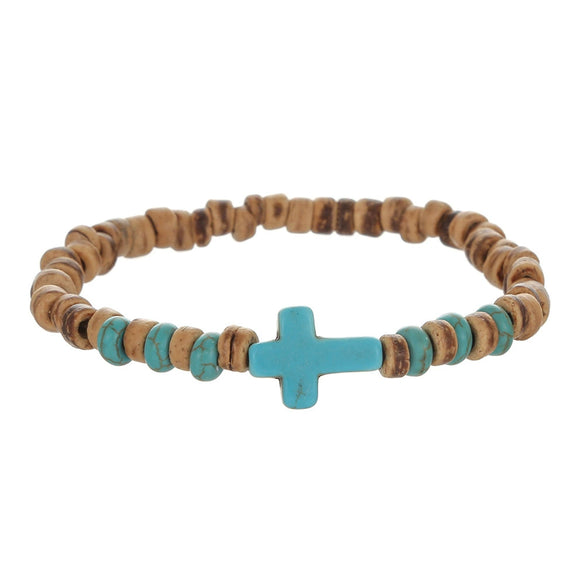 Handmade Geometric Wooden Beads Turquoise Coconut Shell Bracelet Unisex Hiphop Style