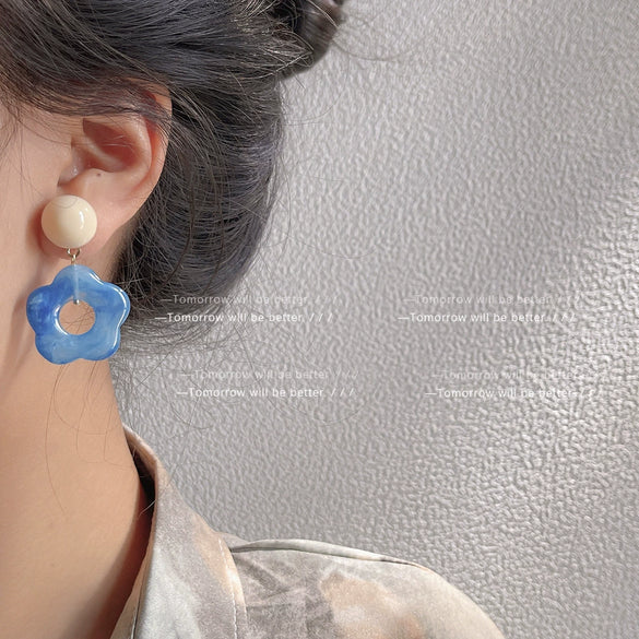 Handmade Gold Plated Resin Flower Earrings With 925 Silver Needle Floral Korean Style Jewelry For Women