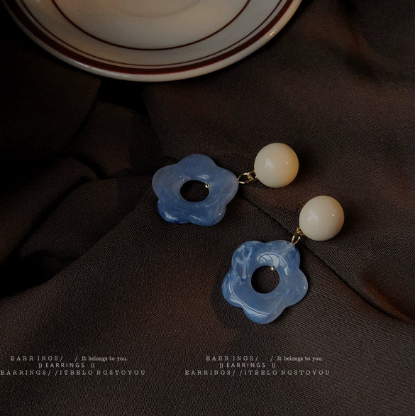 Handmade Gold Plated Resin Flower Earrings With 925 Silver Needle Floral Korean Style Jewelry For Women