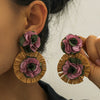 Handmade Grass Fabric Geometric Flower Earrings For Women In Vacation Style