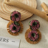 Handmade Grass Fabric Geometric Flower Earrings For Women In Vacation Style
