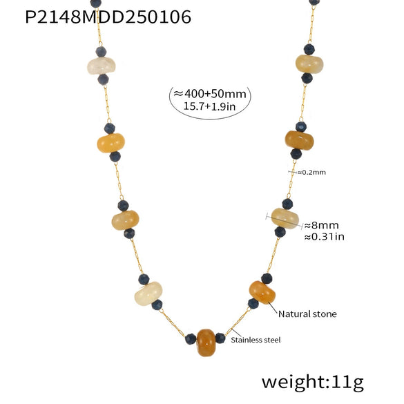 Handmade Half Bead Tourmaline Natural Stone Necklace With Stainless Steel 18K Gold Electroplated Geometric Light Luxury Jewelry For Women