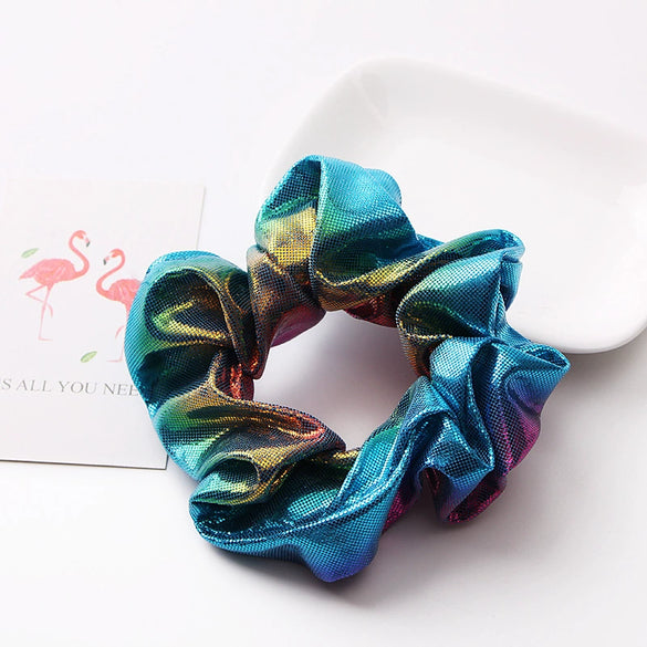 Handmade High Elastic Rainbow Scrunchie Hair Tie With Hot Stamped Laser Detail Punk Style Fabric Hair Ring