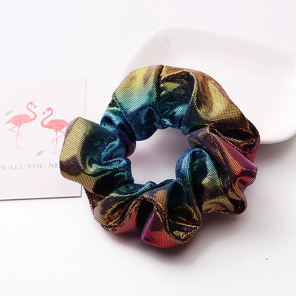 Handmade High Elastic Rainbow Scrunchie Hair Tie With Hot Stamped Laser Detail Punk Style Fabric Hair Ring