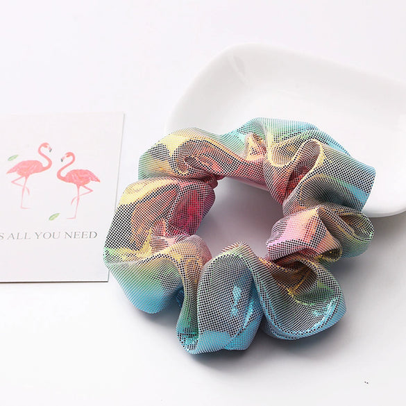 Handmade High Elastic Rainbow Scrunchie Hair Tie With Hot Stamped Laser Detail Punk Style Fabric Hair Ring