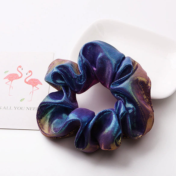 Handmade High Elastic Rainbow Scrunchie Hair Tie With Hot Stamped Laser Detail Punk Style Fabric Hair Ring